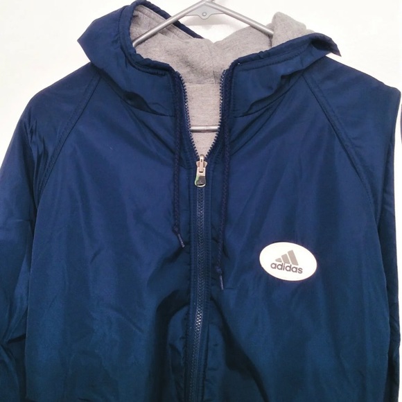 Vintage 90s Adidas reversible insulated jacket hooded. Navy / grey. Mens womens - Picture 7 of 7